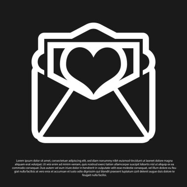 Siyah arka plan üzerinde izole Valentine kalp simgesi ile Siyah Zarf. Mektup aşk ve romantizm. Vektör İllüstrasyonu