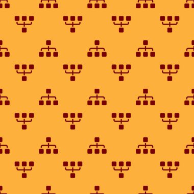 Kırmızı İş hiyerarşisi organogram grafik infographics simgesi kahverengi arka plan üzerinde sorunsuz desen izole. Kurumsal organizasyon yapısı grafik elemanları. Düz tasarım. Vektör İllüstrasyonu