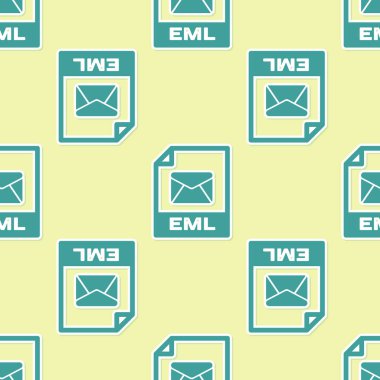 Yeşil Eml dosya belge simgesi. Eml düğme simgesini sarı arka planda izole edilmiş kesintisiz desen indirin. Eml dosya sembolü. Vektör İllüstrasyonu
