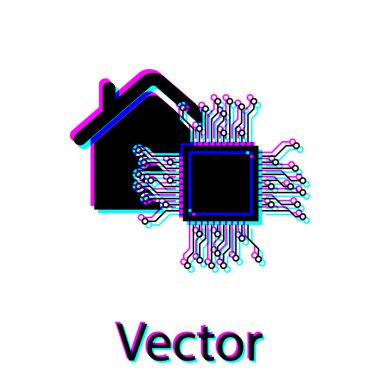 Siyah Akıllı ev simgesi beyaz arka planda yalıtılmış. Uzaktan kumanda. Vektör İllüstrasyonu