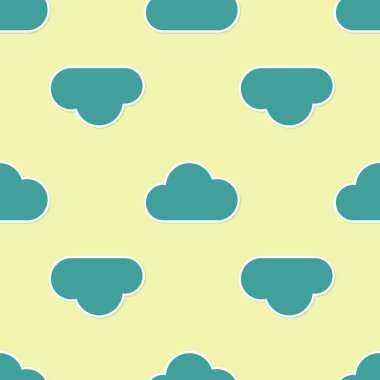 Yeşil Müzik akış hizmeti simgesi sarı arka planda kesintisiz desen yalıtılmış. Ses bulut bilgi işlem, online medya akışı, online şarkı, ses dalgası. Düz tasarım. Vektör İllüstrasyonu