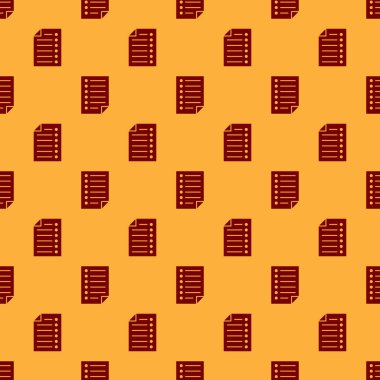 Kırmızı Belge simgesi kahverengi arka plan üzerinde sorunsuz desen izole. Dosya simgesi. Denetim listesi simgesi. İş konsepti. Vektör İllüstrasyonu