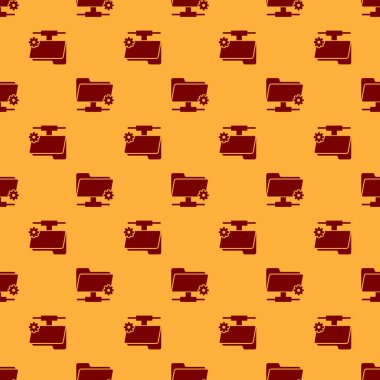 Kırmızı Ftp ayarları klasör simgesi kahverengi arka plan üzerinde sorunsuz desen. Yazılım güncelleştirme, transfer protokolü, yönlendirici, takım çalışması araç yönetimi, kopyalama süreci kavramı. Düz tasarım. Vektör İllüstrasyonu