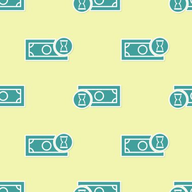 Yeşil Hızlı ödemeler simgesi sarı arka plan üzerinde sorunsuz desen izole. Hızlı para transferi ödemesi. Finansal hizmetler, hızlı kredi, zaman para, nakit geri kavramdır. Vektör İllüstrasyonu