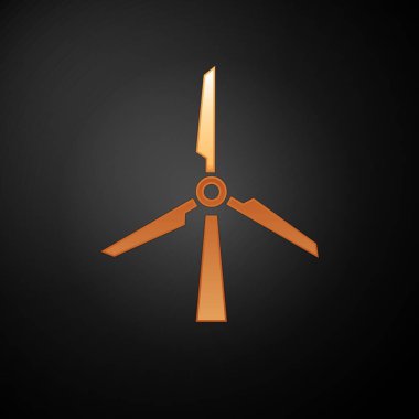 Altın Rüzgar türbin ikonu siyah arka plan üzerinde izole. Rüzgar jeneratörü işareti. Yel değirmeni silueti. Elektrik enerjisi üretimi için yel değirmeni. Vektör İllüstrasyonu