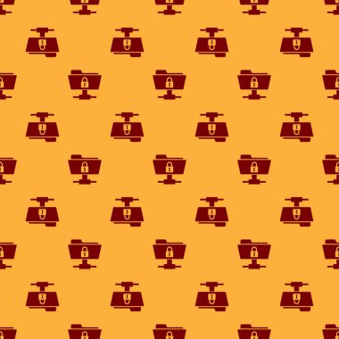 Kırmızı Ftp klasörü ve kilit simgesi kahverengi arka plan üzerinde sorunsuz desen izole. Yazılım güncelleme kavramı, ftp transfer protokolü. Güvenlik, güvenlik, koruma konsepti. Vektör İllüstrasyonu