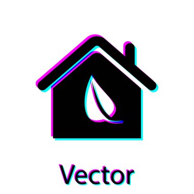 Siyah Eko dostu ev simgesi beyaz arka plan üzerinde izole. Yapraklı eko ev. Vektör İllüstrasyonu