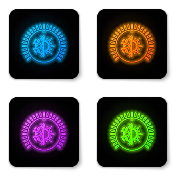 Glowing neon Thermostat icon isolated on white background. Temperature control. Black square button. Vector Illustration — Stock Vector