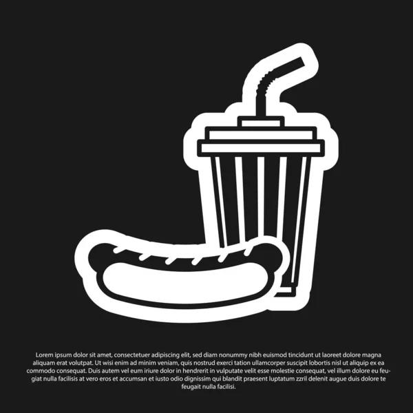 Black Soda i ikona Hotdog izolowane na czarnym tle. Symbol Fast food. Ilustracja wektorowa — Wektor stockowy