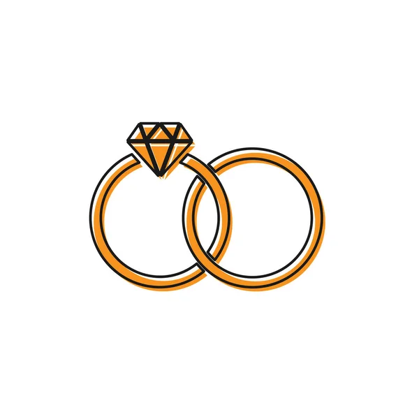 Anéis de casamento laranja ícone isolado no fundo branco. Sinal de jóias da noiva e do noivo. Ícone do casamento. Anel de diamante. Ilustração vetorial — Vetor de Stock