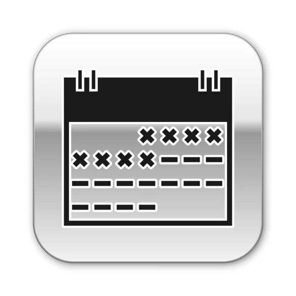 黑色日历图标隔离在白色背景上。银色方形按钮。矢量插图 — 图库矢量图片