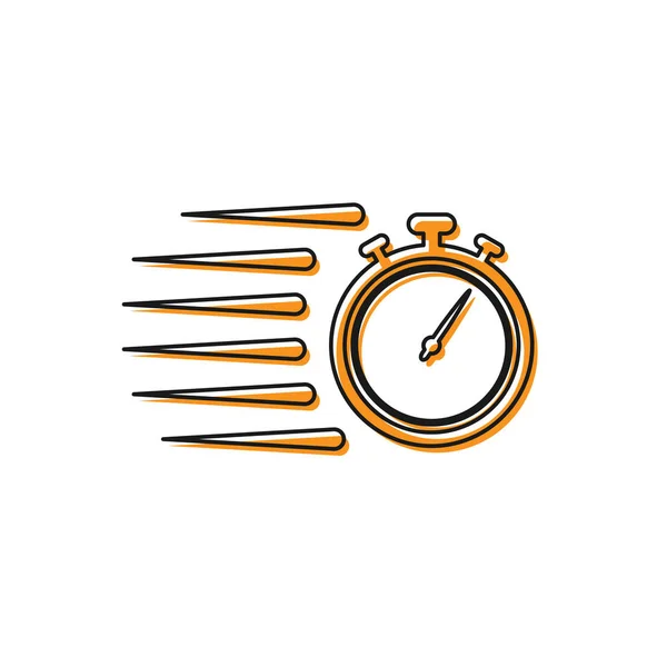 Ícone Orange Stopwatch isolado no fundo branco. Sinal do temporizador. Assinatura do cronómetro. Ilustração vetorial — Vetor de Stock