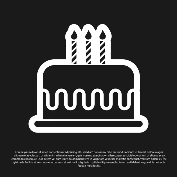 Schwarze Torte mit brennenden Kerzen auf schwarzem Hintergrund. Alles Gute zum Geburtstag. Vektorillustration — Stockvektor