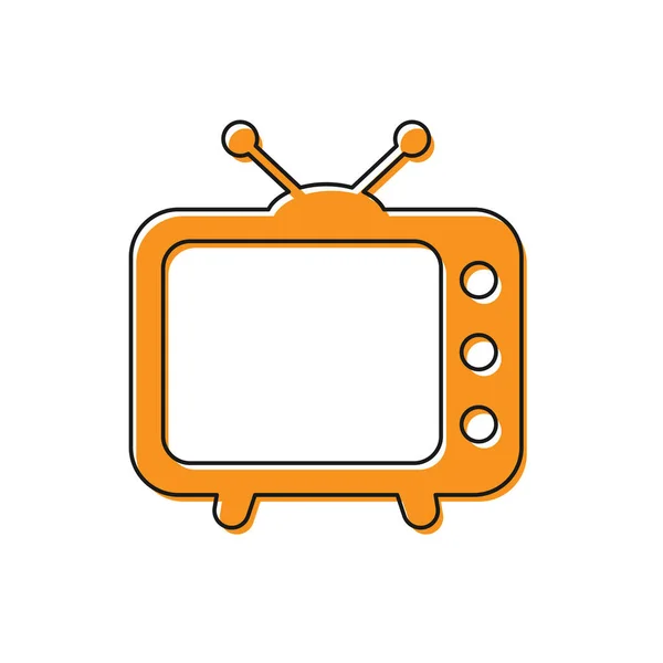 Ikon Orange Tv diisolasi pada latar belakang putih. Tanda televisi. Rancangan yang datar. Ilustrasi Vektor - Stok Vektor