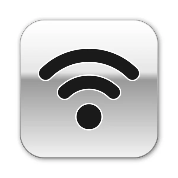 Icône de symbole de réseau Internet sans fil Wi-Fi noir isolé sur fond blanc. Bouton carré argenté. Illustration vectorielle — Image vectorielle