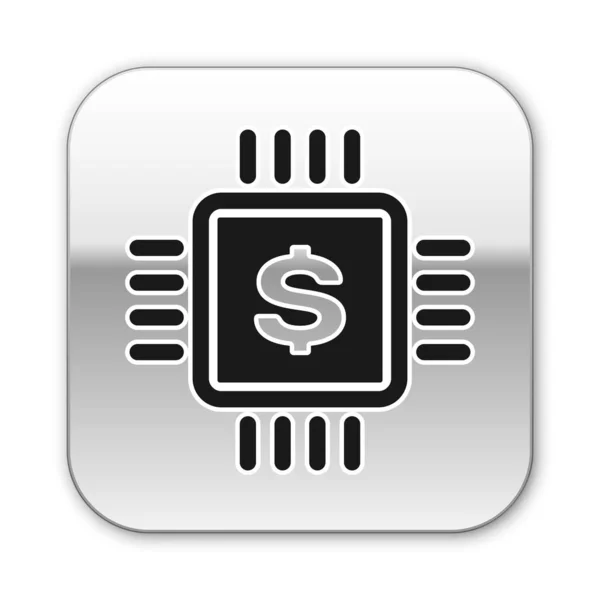 Black Processor chip with dollar icon isolated on white background. CPU and a dollar sign. Silver square button. Vector Illustration — Stock Vector