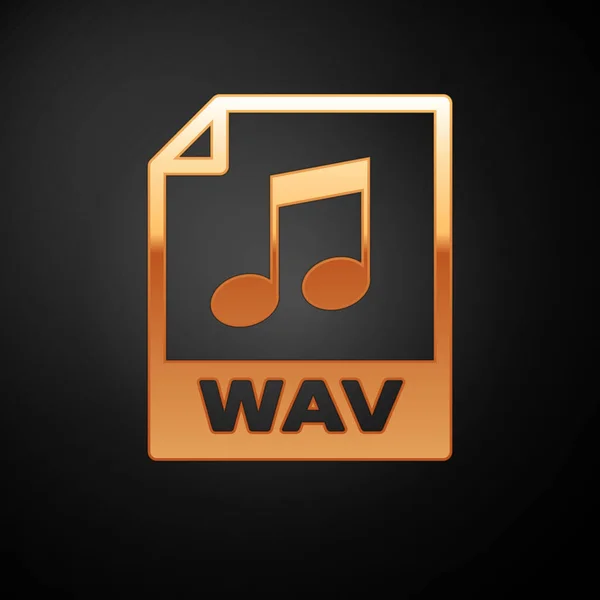 Gold WAV file document icon. Download wav button icon isolated on black background. WAV waveform audio file format for digital audio riff files. Vector Illustration — Stock Vector