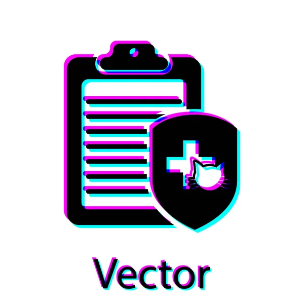 Schwarzes Klemmbrett mit medizinischer Krankenakte Haustier-Symbol isoliert auf weißem Hintergrund. Krankenversicherungsformular. Bericht über medizinische Checkpoints. Vektorillustration — Stockvektor