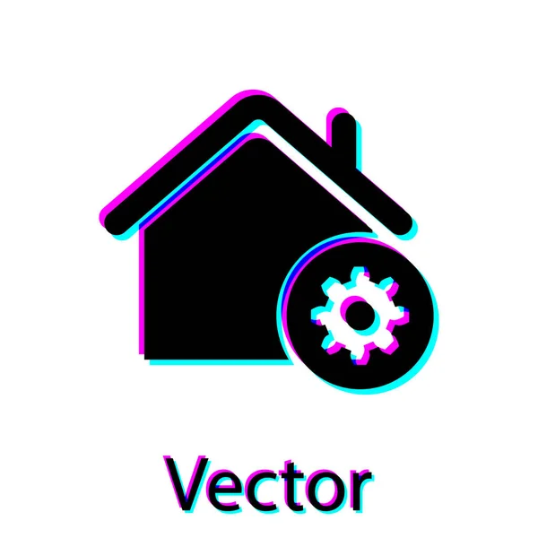 Ícone de configurações de casa preta inteligente isolado no fundo branco. Controlo remoto. Ilustração vetorial — Vetor de Stock