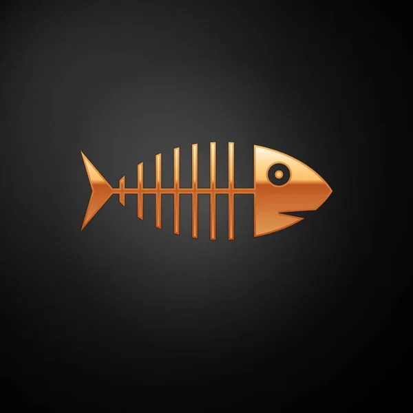 Goldenes Fischskelett-Symbol auf schwarzem Hintergrund. Fischgrätenzeichen. Vektorillustration — Stockvektor