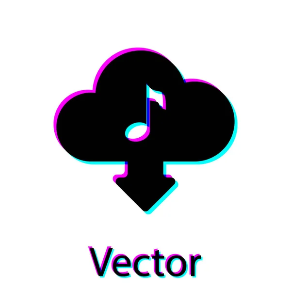 Black Cloud baixar ícone de música isolada no fundo branco. Serviço de streaming de música, computação em nuvem de som, streaming de mídia online, onda de áudio. Ilustração vetorial — Vetor de Stock