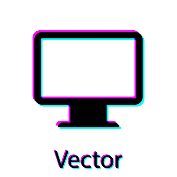 Ícone de tela de monitor de computador preto isolado no fundo branco. Dispositivo electrónico. Vista frontal. Ilustração vetorial — Vetor de Stock