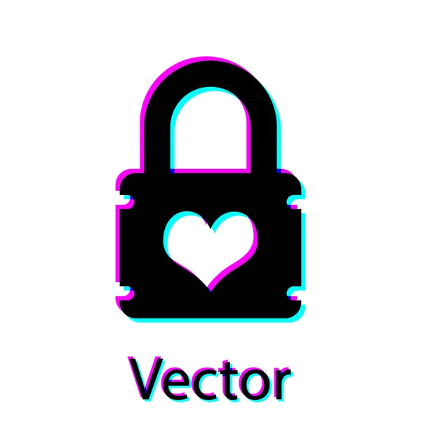 Černý Vislock s ikonou srdce izolovanou na bílém pozadí. Zamčené srdce. Symbol lásky a nápis klíčků. Vektorová ilustrace — Stockový vektor
