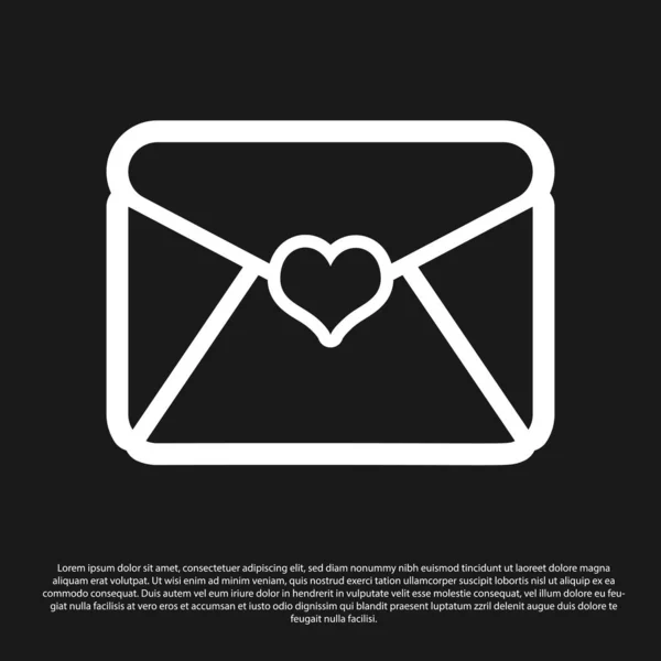 Sobre negro con icono de corazón de San Valentín aislado sobre fondo negro. Carta de amor y romance. Ilustración vectorial — Vector de stock
