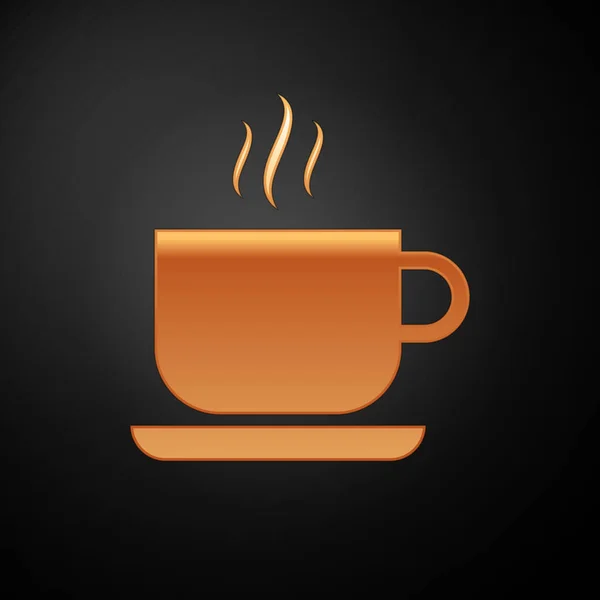 金色咖啡杯图标隔离在黑色背景上。茶杯热饮咖啡。矢量插图 — 图库矢量图片
