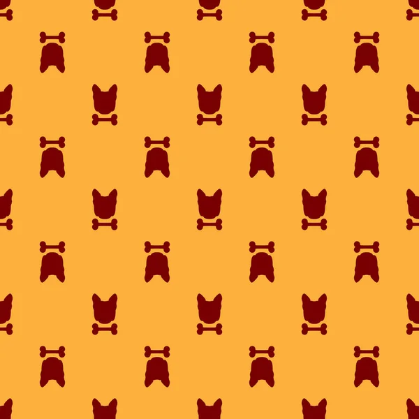 Red Dog e ícone ósseo isolado padrão sem costura no fundo marrom. Símbolo de comida para animais. Ilustração vetorial — Vetor de Stock
