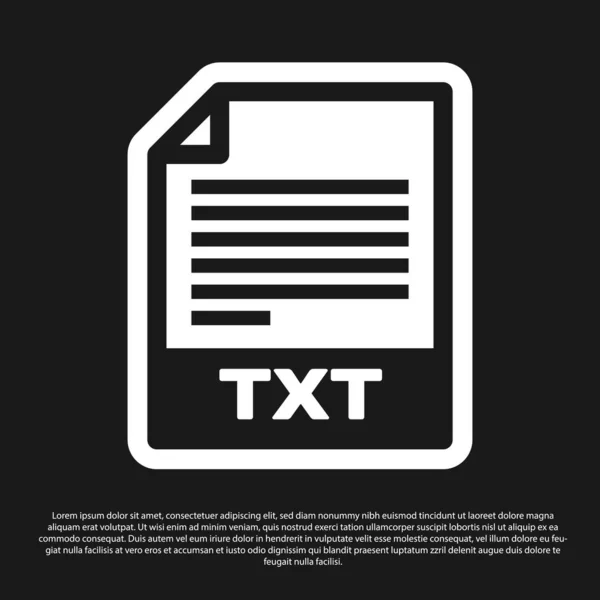 Icono de documento de archivo TXT negro. Descargar icono del botón txt aislado sobre fondo negro. Texto símbolo de extensión de archivo. Ilustración vectorial — Vector de stock