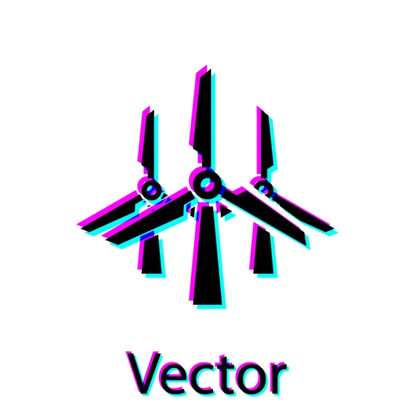 Schwarze Windräder auf weißem Hintergrund. Windgenerator-Schild. Windmühlensilhouette. Windmühlen zur Stromerzeugung. Vektorillustration — Stockvektor