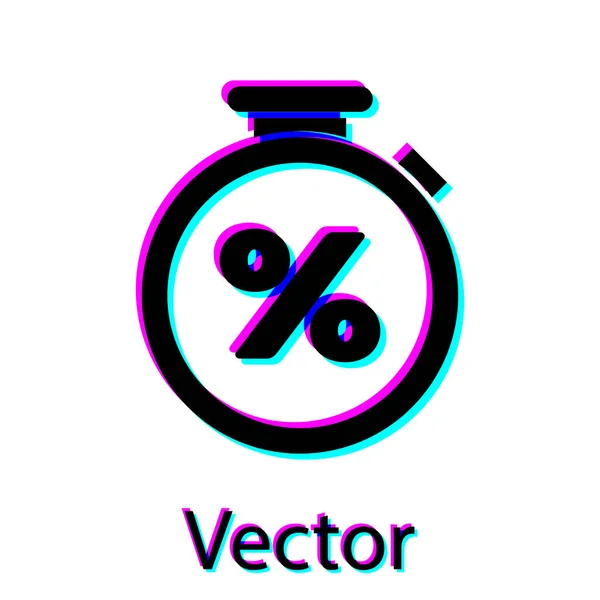 Svart stoppur och procent rabatt ikon isolerad på vit bakgrund. Tidstimer-tecken. Vektor illustration — Stock vektor