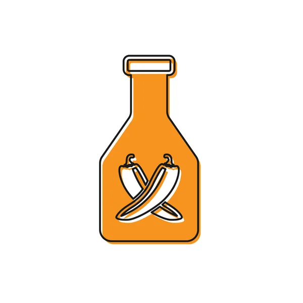 オレンジケチャップボトルアイコンは、白い背景に分離されています。ホットチリペッパーポッドサイン。バーベキューとバーベキューグリルのシンボル。ベクトルイラストレーション — ストックベクタ