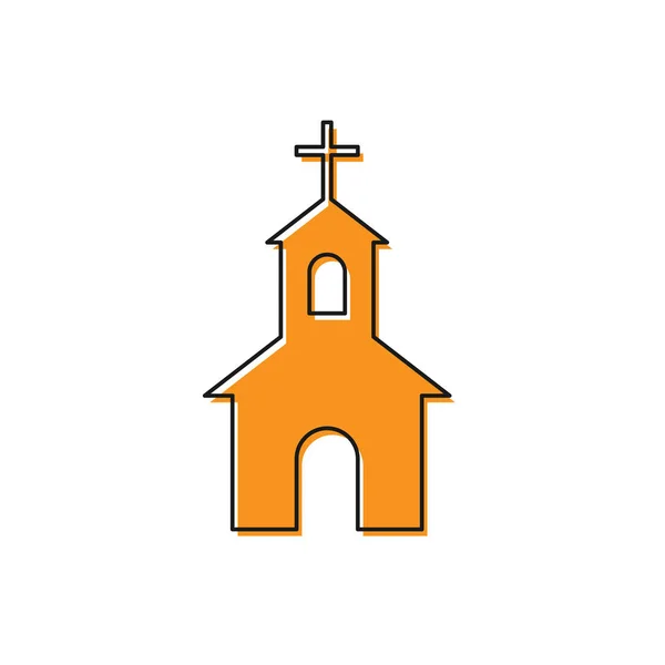 Icono del edificio de la iglesia naranja aislado sobre fondo blanco. Iglesia Cristiana. Religión de la iglesia. Ilustración vectorial — Archivo Imágenes Vectoriales