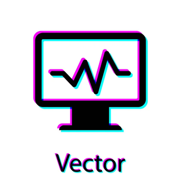 Monitor de ordenador negro con icono de cardiograma aislado sobre fondo blanco. Icono de monitoreo. Monitor ECG con latidos cardíacos dibujados a mano. Ilustración vectorial — Vector de stock