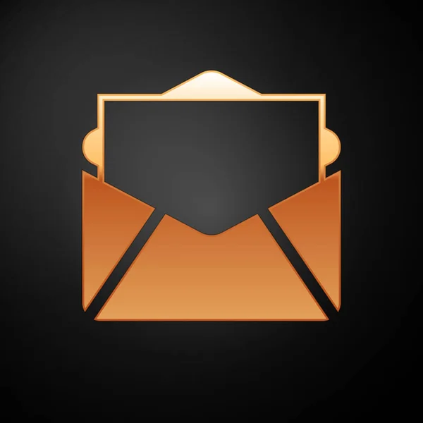 Goldpost und E-Mail-Symbol isoliert auf schwarzem Hintergrund. Umschlag-Symbol E-Mail. E-Mail-Zeichen. Vektorillustration — Stockvektor