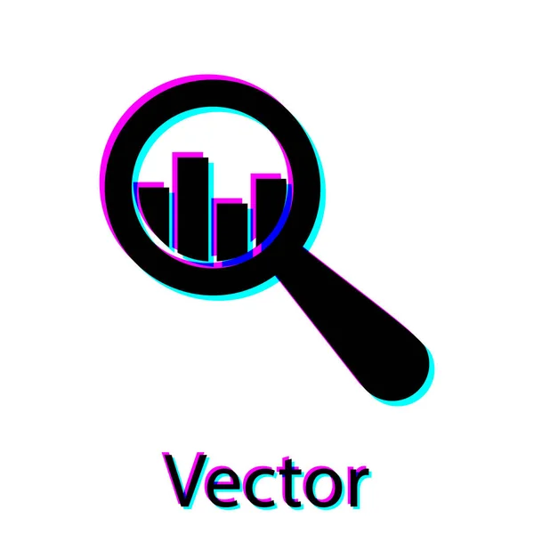 Ícone de lupa preta e análise de dados isolado no fundo branco. Ilustração vetorial — Vetor de Stock