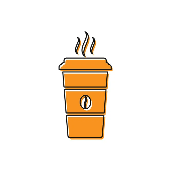 Orange Coffee cup icon isolated on white background. Disposable coffee cup with hot coffee. Vector Illustration — Stock Vector