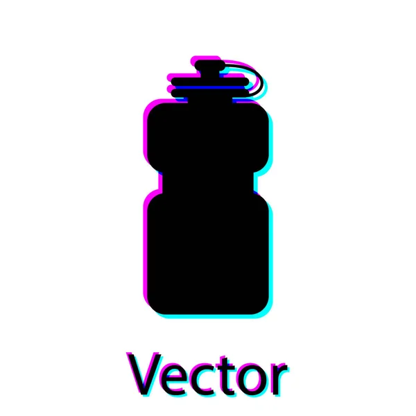 Schwarze Sportflasche mit Wassersymbol isoliert auf weißem Hintergrund. Vektorillustration — Stockvektor