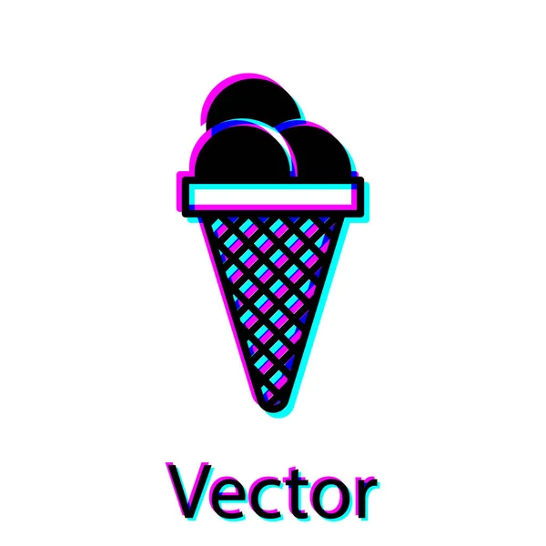 Helado negro en icono de cono de gofre aislado sobre fondo blanco. Dulce símbolo. Ilustración vectorial — Vector de stock