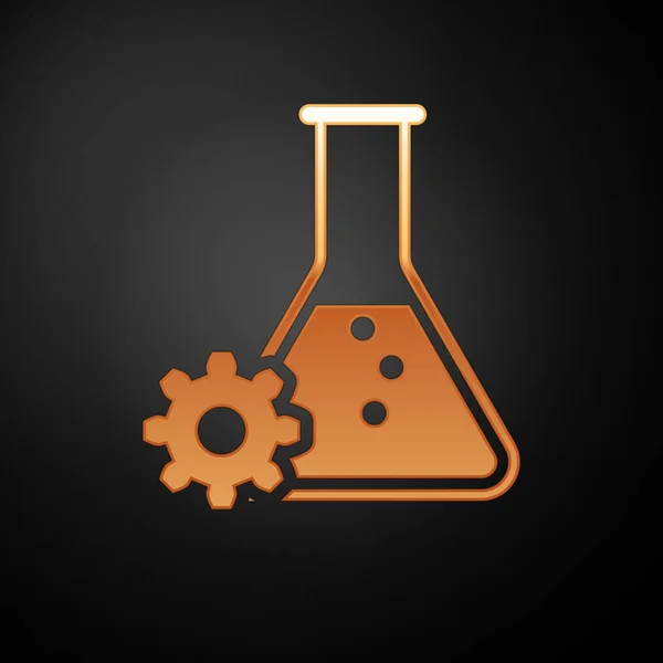 Goldene Bioengineering-Ikone isoliert auf schwarzem Hintergrund. Element der Genetik und Bioengineering-Ikone. Biologie, Molekül, chemisches Symbol. Vektorillustration — Stockvektor