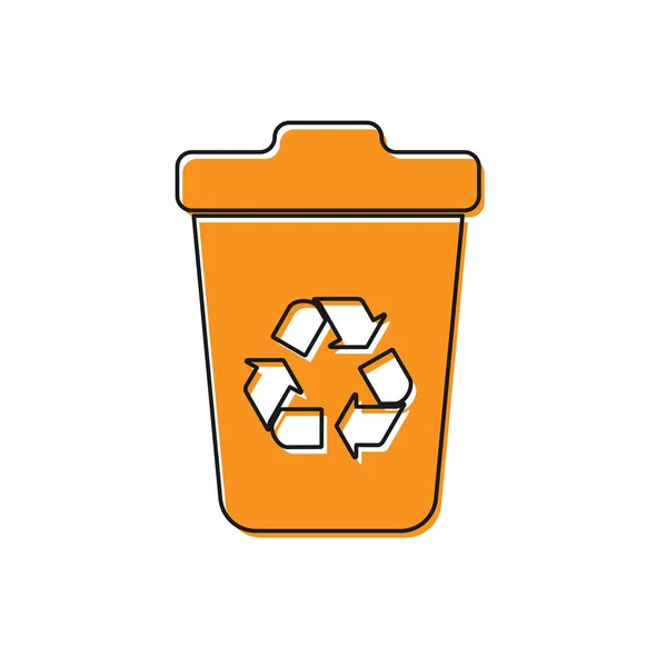 Oranje Prullenbak met pictogram recycle symbool geïsoleerd op witte achtergrond. Prullenbakpictogram. Vuilnis bin teken. Recycle mand teken. Vector illustratie — Stockvector