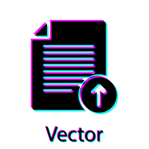白い背景に分離された黒のアップロードファイルアイコン。ファイル ドキュメント シンボル。ドキュメントの矢印。ベクトルイラストレーション — ストックベクタ