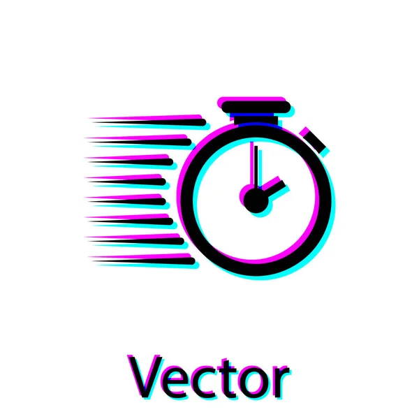 Schwarzes Stoppuhr-Symbol isoliert auf weißem Hintergrund. Zeitzeichen. Vektorillustration — Stockvektor