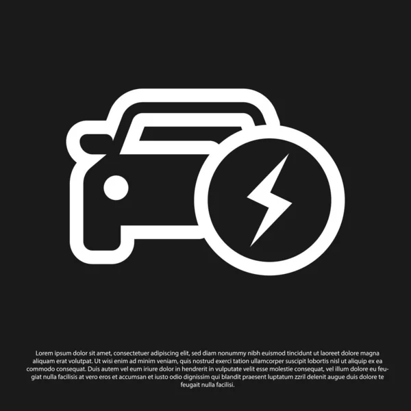 Black Electric car and electrical cable plug charging icon isolated on black background. Renewable eco technologies. Vector Illustration — Stock Vector