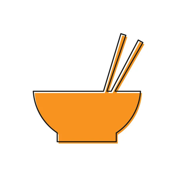 Tigela de laranja com comida asiática e par de pauzinhos ícone silhueta isolado no fundo branco. Conceito de preparar, dieta oriental. Ilustração vetorial — Vetor de Stock
