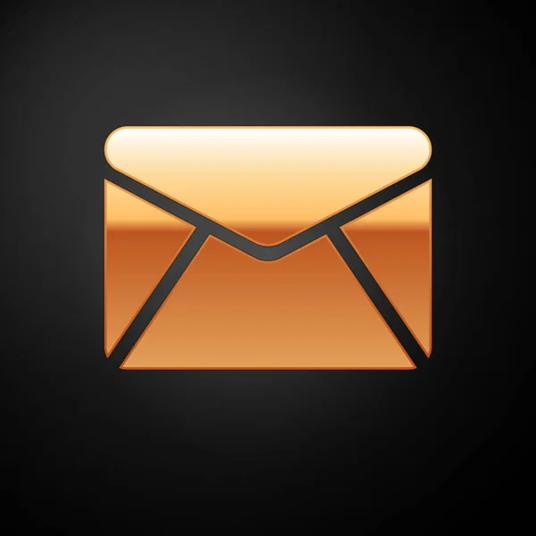 Icône de l'enveloppe en or isolée sur fond noir. Message électronique symbole de lettre. Illustration vectorielle — Image vectorielle
