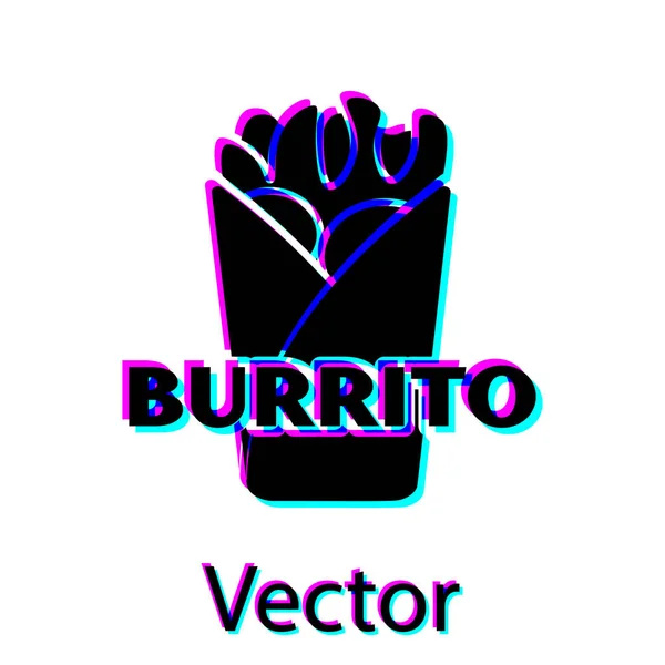 Ícone Burrito preto isolado no fundo branco. Comida tradicional mexicana. Ilustração vetorial — Vetor de Stock