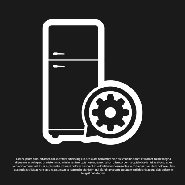 Réfrigérateur noir et icône d'engrenage isolés sur fond noir. Réglage app, concept de service, options de réglage, entretien, réparation, réparation. Illustration vectorielle — Image vectorielle